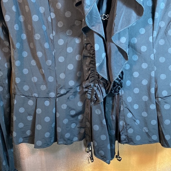 Lan Vie size L black stretchy lightweight jacket. Black polka dot goth. 123 - Picture 2 of 5
